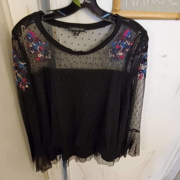 Lane Bryant‎ SHEER lace embroidered yoke bell sleeve shirt plus size 18 20 2X - Picture 4 of 13